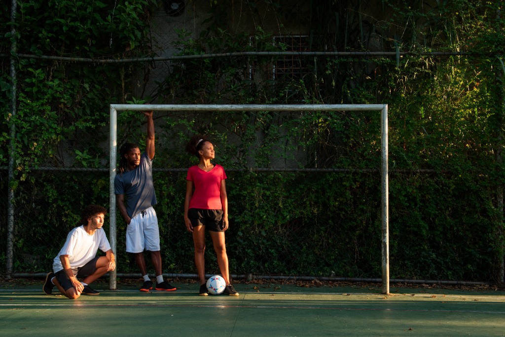 Players on an outdoor football court
